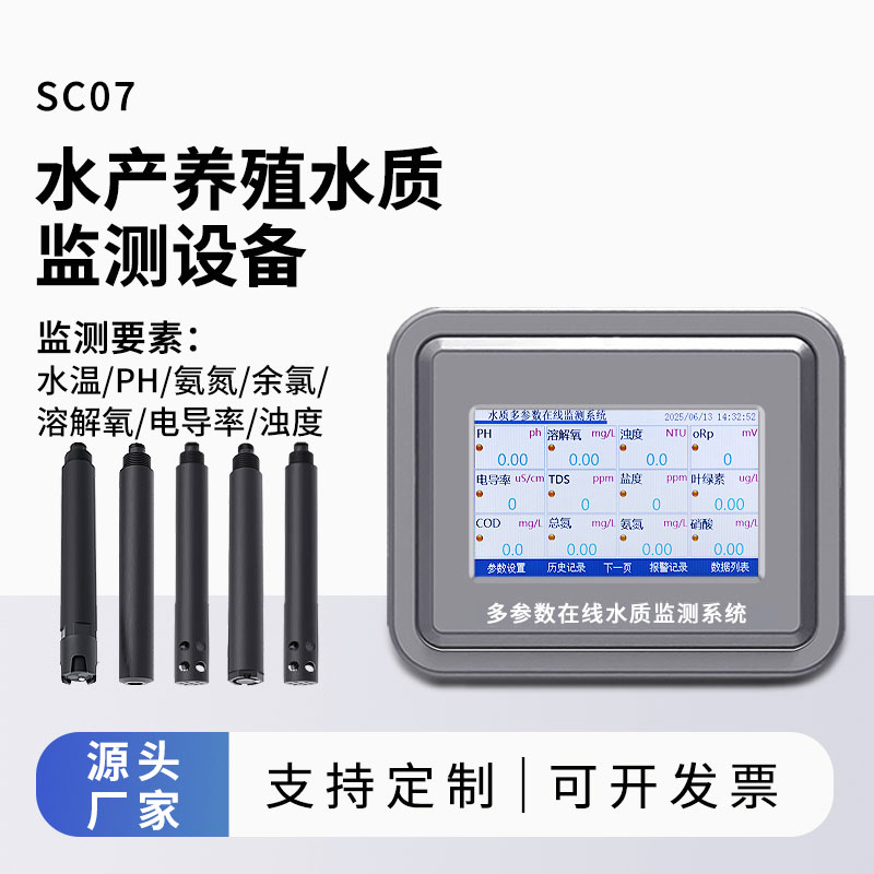 水產水質監測參數（水溫、ph、氨氮、余氯、溶解氧、電導率、濁度）